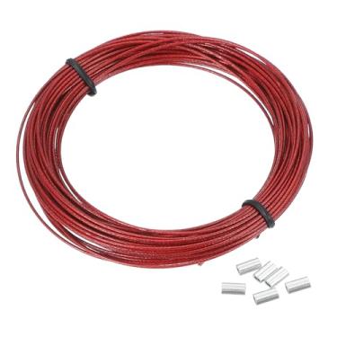 Imagem de PATIKIL Corda de arame de 1/81.3 cm, cabo de aço inoxidável 304 de 10 m revestido de vinil preto com 20 peças de mangas de crimpagem M1 para pendurar luzes de varais, fio de treliça, vermelho