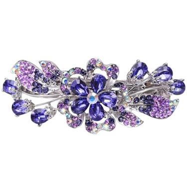 Imagem de LALAFINA 1 peça presilhas de cabelo de strass flor cristal strass presilhas vintage primavera grampos de cabelo francês para mulheres senhoras, roxo