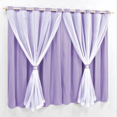 Imagem de Cortina 2 Mts Sala Quarto Malha com Voal Varão Baratissima Lilás - 100