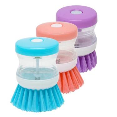Imagem de Kit 3 Escovas De Lava Louças Com Porta Detergente Coloridas - JW SHOP,
