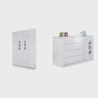 Imagem de Guarda-Roupas 4 Portas 2 Gavetas e Cômoda 4 Gavetas 1 Porta Lívia Phoenix Baby
