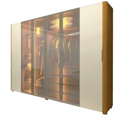 Imagem de Guarda Roupa de Casal Gelius Innova 100% mdf com 250 cm de Largura 6 portas com 4 portas de vidro reflecta 4 gavetas com pés e LED Naturale off White