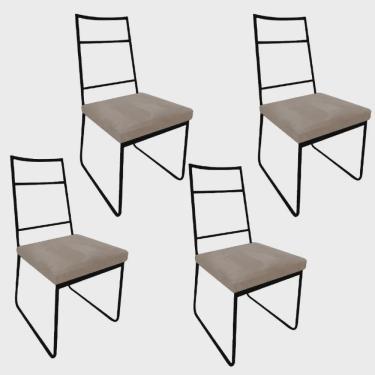 Imagem de Kit 04 Cadeiras Sala de Jantar Escritório Office Stark Industrial Ferro Preto Sintético Bege - Ahz Móveis