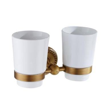 Imagem de Suporte de escova de dentes duplo bronze antigo para suporte de secadora de banheiro montado na parede