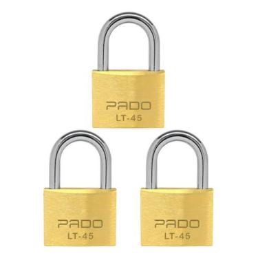 Imagem de Kit 3 Cadeados 45mm Pado Latão Mesmo Segredo Chaves Iguais