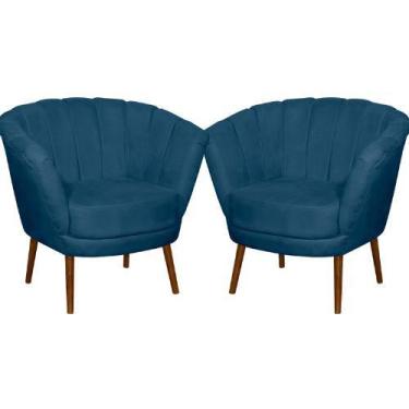 Imagem de Kit 02 Poltrona Pétala Flor Decorativa Suede - Sonho das Poltronas, Az