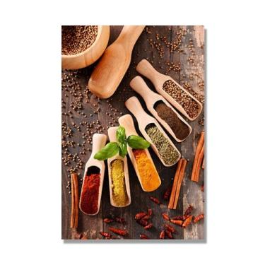 Imagem de Arte de parede colorida em tela para especiarias e colher de tempero | Decoração de cozinha vintage | Arte moderna para casa e sala de jantar (especiarias mistas 31). 80 x 120 cm - 31,5 x 47,3 pol sem