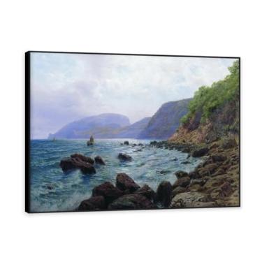 Imagem de Moldura preta. Impressões de Lev Lagorio. Pintura de arte de parede de paisagem marítima. Pôster de reproduções de impressões em tela de paisagem para decoração de casa. (Paisagem 15). 50 x 65 cm -