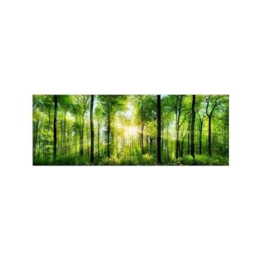 Imagem de Pintura de arte de parede em tela paisagem imagem de natureza - floresta verde árvore sol - impressão em tela - pôster e impressões para decoração de parede de sala de estar 50 x 150 cm sem moldura