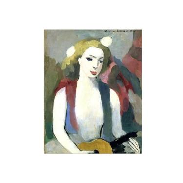 Imagem de MariIe Laurncin Impressões de arte de parede famosas em tela - Imagem moderna de decoração de parede para casa - Menina com colar de pérolas 2 - reprodução de pintura de arte 40 x 50 cm sem moldura