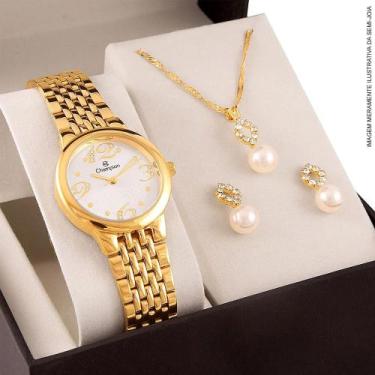 Imagem de Kit Relogio Champion Feminino Elegance + Conjunto Semi Joia CH24919W