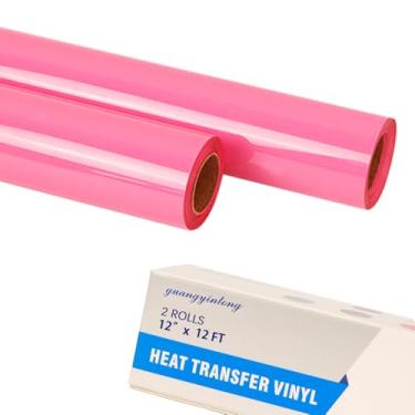 Imagem de guangyintong Rolos de vinil HTV de transferência de calor rosa, 2 rolos de 30,5 cm x 3,7 m, ferro rosa em vinil, para camisetas, superfície brilhante, vinil HTV para todas as máquinas de cortar, fácil