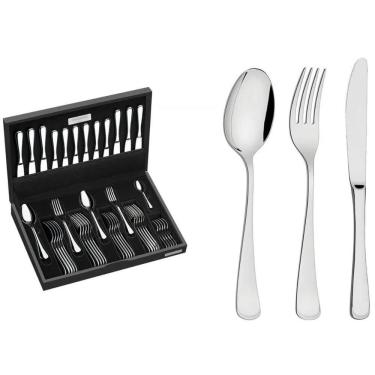 Imagem de Faqueiro Tramontina Mônaco Inox 42 peças Facas de Mesa 6mm Estojo de Madeira