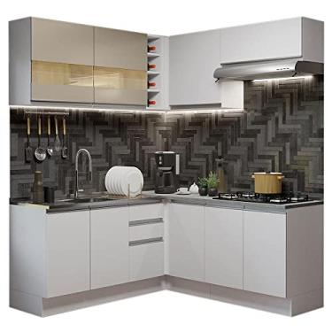Imagem de Cozinha Completa de Canto Madesa Glamy 349001 com Armário e Balcão (sem Tampo e Pia) - Branco/branco/crema
