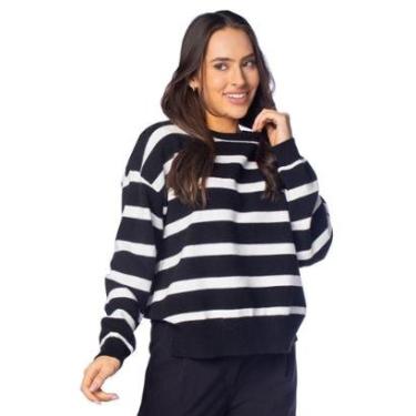 Imagem de Blusa Feminina Mochine Listrada Tricot Branco/Preto-Feminino