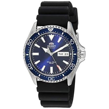 Imagem de Relógio masculino automático Orient Kamasu, aço inoxidável, para mergulho, Azul - Pulseira de borracha