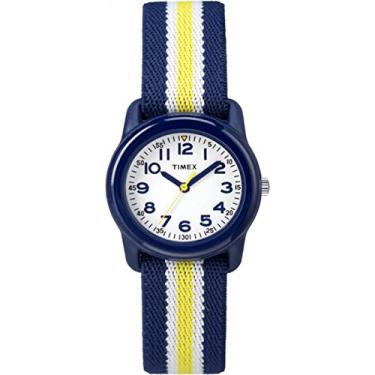 Imagem de Relógio Timex Boys TW7C05800 Time Machines, listras azul/amarelas, pulseira de tecido elástico