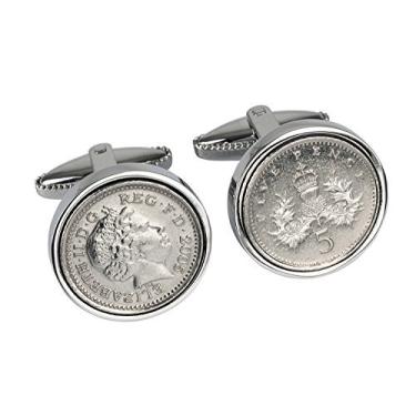 Imagem de Abotoaduras Worldcoincufflinks banhadas a ródio 2011 English Fivepence Cufflink 9º Aniversário