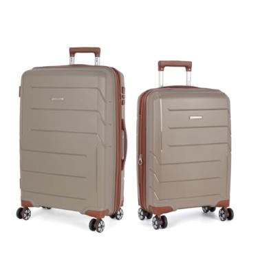 Imagem de Kit de Mala de Viagem de Bordo 10kg Media 23kg e Grande 32kg Polo King com Cadeado Triplo, em ABS Reforçado à Prova de Aeroportos (Champagne, Kit PMG)