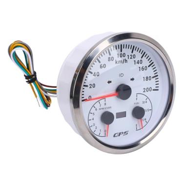 Imagem de Odômetro GPS de 110 Mm de 0 a 200 Km H Multifuncional de 0 a 8000rpm Tacômetro E-1/4-1/2-3/4-F Beda de Nível de Combustível Com Sinais de Turno para Caminhões de (Dial Branco