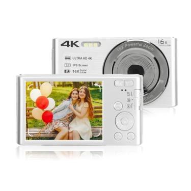 Imagem de Câmera digital, câmera digital FHD 48 MP 4K com tela LCD de 2,8 polegadas, zoom digital de 16x, antivibração, luz de preenchimento integrada, para adolescentes iniciantes (prata)