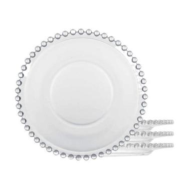Imagem de Jogo 4 Prato para Pão Sobremesa Cristal Transparente Pearl Bolinha Wol