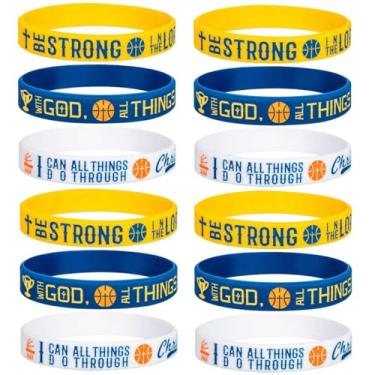 Imagem de Sainstone Pulseiras de silicone com versículo bíblico de basquete Power of Faith com escrituras inspiradoras Mateus 19:26, Filipenses 4:13, Efésios 6:10, presentes motivacionais para guerreiros