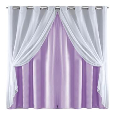 Imagem de Cortina Simples Microfibra com Voil 170 Fios 3,00M x 2,50M com Bainha e Ilhós para Varão (LILÁS)