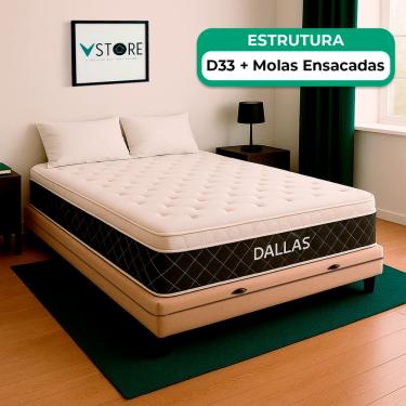 Imagem de Cama Box Baú Casal e Colchão Dallas Molas V-Store