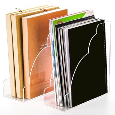 Imagem de Youeon Suporte de arquivo de acrílico de 2 tamanhos, organizador de arquivos vertical para mesa, porta-revistas transparente, organizador de mesa para armazenamento de arquivos, livros e revistas