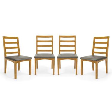 Imagem de Kit Com 4 Cadeiras Cecília Madeira Maciça Assentos Estofados Para Mesa De Jantar Veludo Chumbo 109