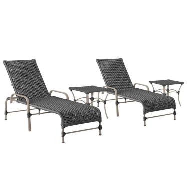 Imagem de 2 Espreguiçadeiras Catar 2 Mesas Garden Corda Náutica Trama Preto