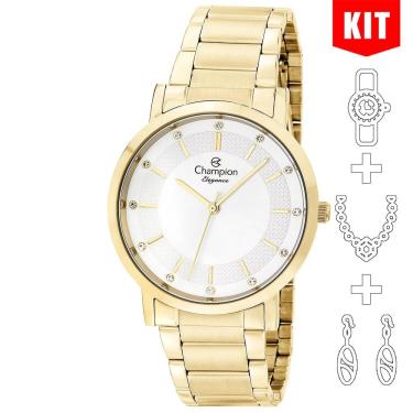 Imagem de Relógio Champion Kit Feminino Dourado Analógico Cn25627w