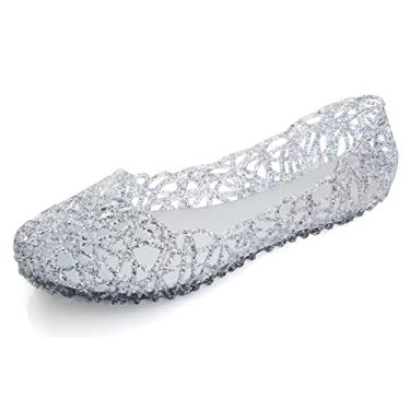 Imagem de TN TANGNEST Sapatilhas femininas Beach Jelly Slip On Flat Sapatilhas de balé vazadas, Prata atualizada, 9.5