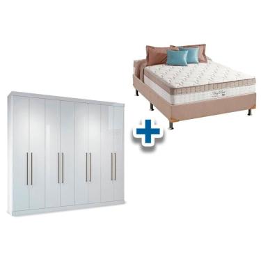 Imagem de Cama Box Casal + Colchão King Best + Guarda Roupa Master Vip 8.4 Branco