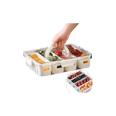 Imagem de Pote Organizador 3,8L com Tampa e Alça – 4 Cestos Removíveis – Hermético para Geladeira, Cozinha e Armário – Conserva Frutas, Verduras e Legumes – Plástico Transparente