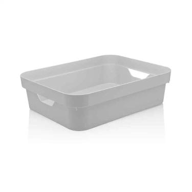 Imagem de Cesto Organizador Martiplast Cube em Plástico Branco com Alças Baixa 29,5x21x9cm