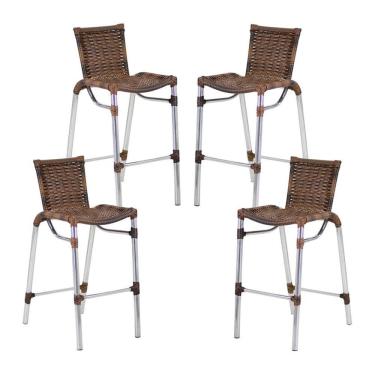 Imagem de 4 Banquetas Em Alumínio Fortaleza Alta Com Encosto para Cozinha Edícula e Balcão