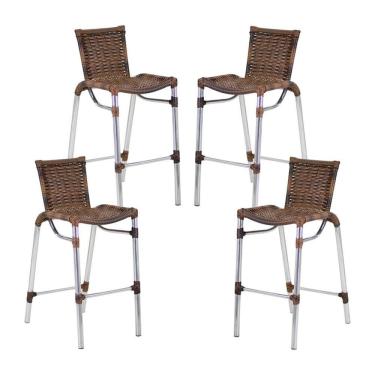 Imagem de 4 Banquetas Empilháveis Alumínio Alta para Cozinha Edícula Balcão e Bar