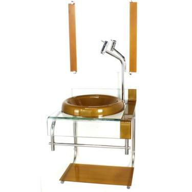 Imagem de Gabinete de vidro 40cm para banheiro curvado duplo inox cuba chapéu do