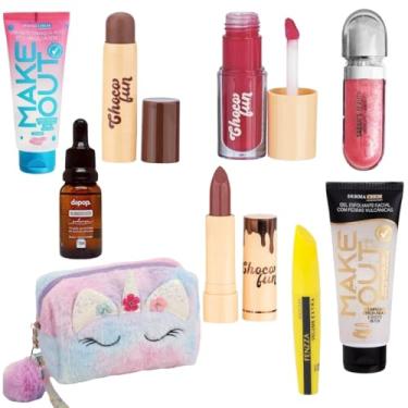 Imagem de Kit Maquiagem Estojo Foinho Pelinho Completo Gel Esfoliante Delineador Gloss Labiel Batom Choco Fun (Colorido)