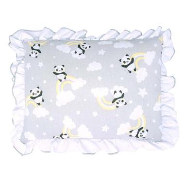 Imagem de Travesseiro bebe com babado bublim - INCOMFRAL, panda cinza