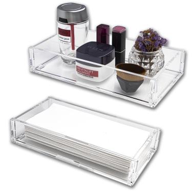 Imagem de Bandeja Toalheiro Acrílico Lavabo P/ Toalhas Comercial Padrão Suporte Higiene Banheiro Decoração Prateleira Elegante