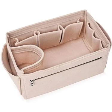 Imagem de Bolsa de inserção de feltro Saco de pano de chão de choque de feltro feminino para organizador de bolsa de bolsa (com bolso zíper destacável) Inserir bolsa de inserção, bege um estilo, 26x15