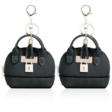 Imagem de YJUBAOA 2 peças de mini bolsa de cosméticos para mulheres, mochila de couro PU, chaveiro, bolsa de maquiagem, bolso para chaveiro, batom, porta-cartões, organizador de cabos de dados, bolsa com zíper