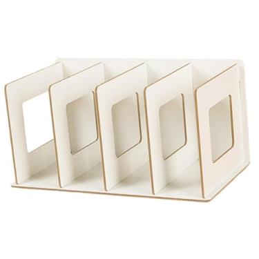 Imagem de IEUDNS Estante de madeira para livros, organizador de mesa para livros, multifuncional, moderno, portátil, para DVD, para dormitório, escritório, Branco