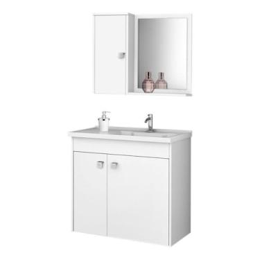 Imagem de Gabinete Banheiro Com Pia Wall Mounted Bathroom Cabinet with Sink Space Saving Organizer Rustproof Easy to Install(BRANCO)