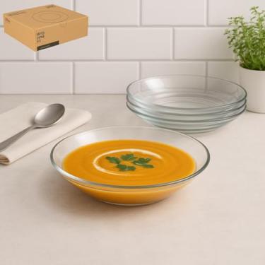 Imagem de Conjunto 4 Pratos Fundos Vidro Milly 22cm Transparente | Jogo Pratos de Sopa Caldo Massa Salada | Louça de Vidro Elegante Resistente e Moderno