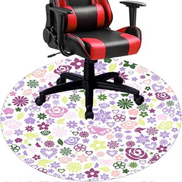 Imagem de Tapete de cadeira de escritório com flores, textura de flor, tapete de cadeira de mesa para piso de madeira de escritório em casa, protetor de piso de pilha baixa, redondo 119 cm