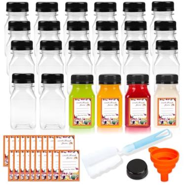 Imagem de Hadatido 24 garrafas de suco de 118 ml com tampas, garrafas de plástico, recipientes de suco de 120 ml, frascos de dose de bem-estar reutilizáveis para poção de gengibre, líquidos, com adesivos